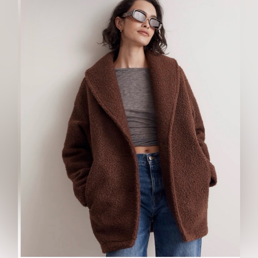 Madewell Brown Teddy Jacket with Shawl Collar